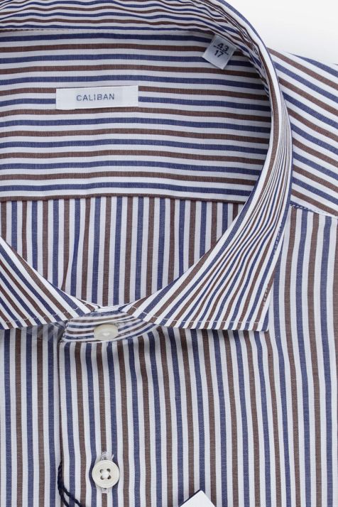 Camisa Hombre Caliban Slim Rayas 100% algodón cuello Francés Manga larga