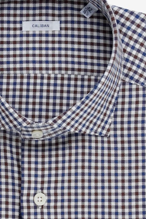 Men's Shirt Caliban Regular Check 100% cotton collar French Long sleeve