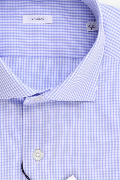 Chemise Homme Caliban Regular Carreaux 100% coton col Italien Manche longue