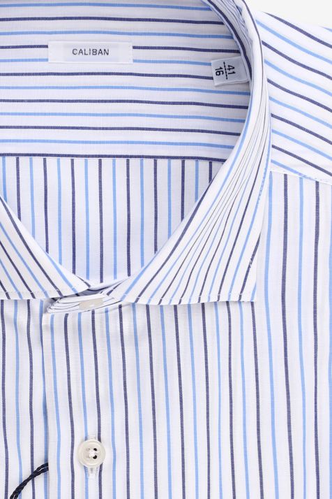 Chemise Homme Caliban Regular Rayures 100% coton col Italien Manche longue