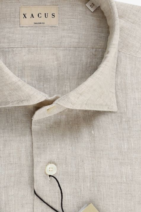 Men's Shirt Xacus Regular Plain 100% linen collar French Long sleeve