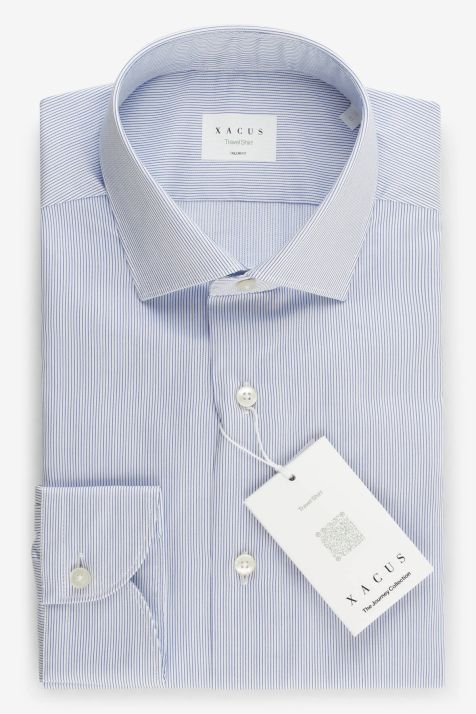 Camisa Hombre Xacus Regular No Plancha Rayas 100% algodón cuello Francés Manga larga