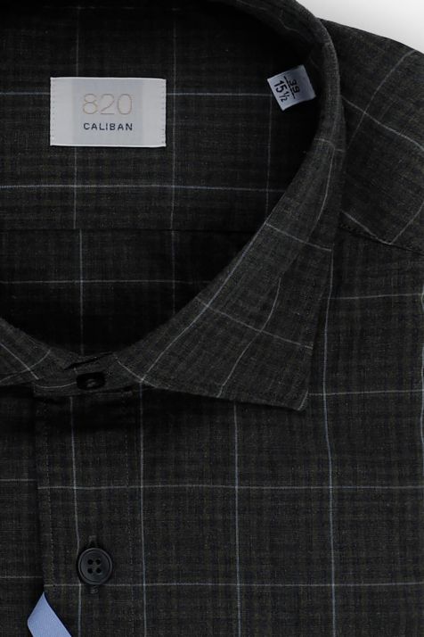 Camisa Hombre Caliban Slim Cuadros 100% algodón cuello Francés Manga larga
