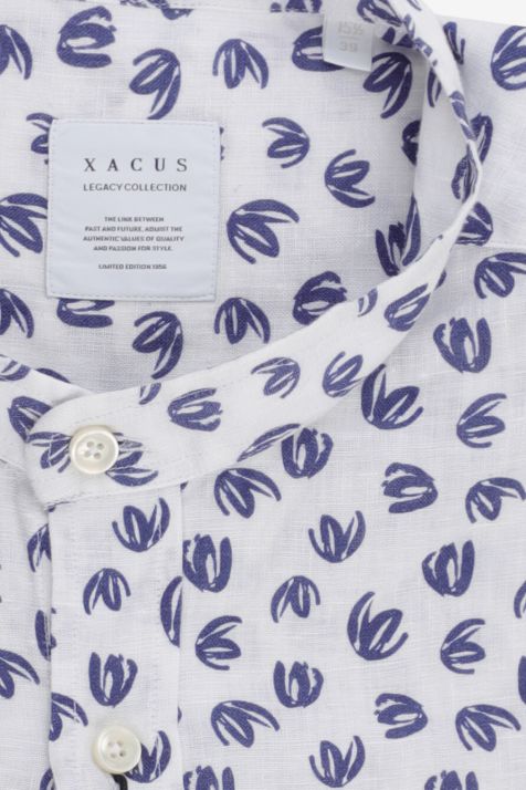 Men's Shirt Xacus Regular Patterned 100% linen collar Mandarin Long sleeve