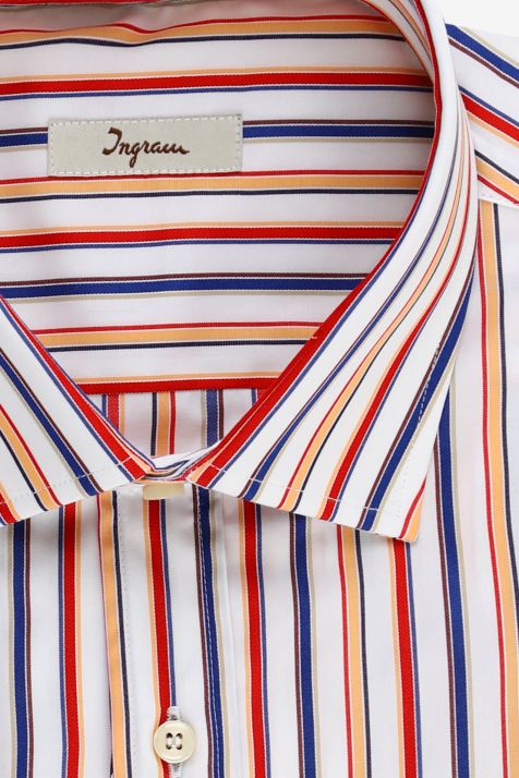 Camisa Hombre Ingram Classic Rayas 100% algodón cuello Italiano Manga larga
