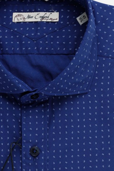 Chemise Homme New England Regular Partiellement  100% coton lavé col Italien Manche longue