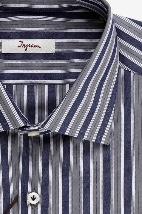 Men's Shirt Ingram Slim Stripe 62% co 36% pl 2% ea collar French Long sleeve