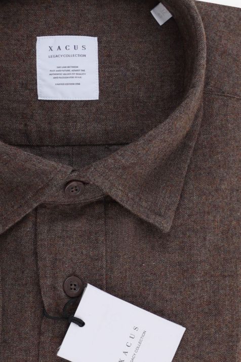 Men's Shirt Xacus Regular Plain 100% cotton collar Italian Long sleeve