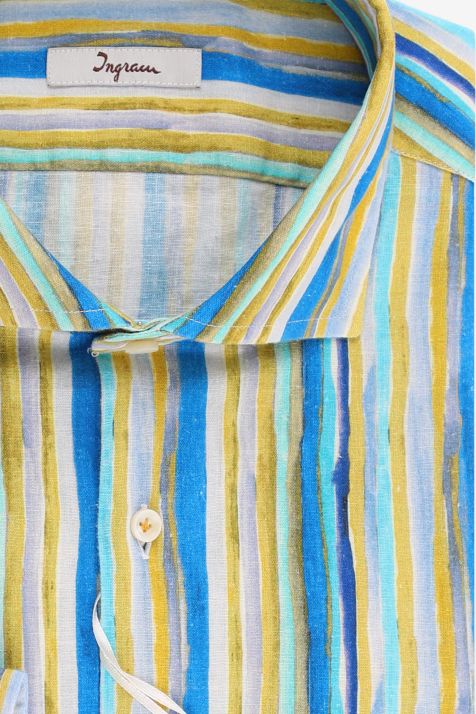 Hemd Herren Ingram Slim Muster 55 % Leinen, 45 % Baumwolle kragen Französisch Lange Ärmel