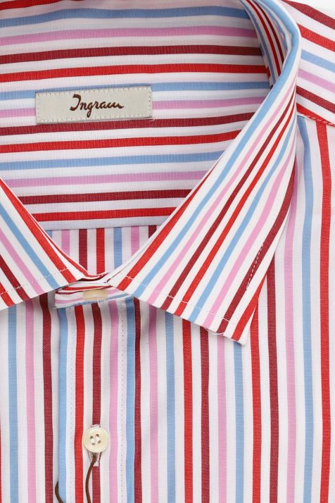 Camisa Hombre Ingram Classic Rayas 100% algodón cuello Francés Manga larga