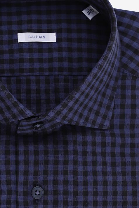 Chemise Homme Caliban Regular Carreaux 100% coton col Italien Manche longue