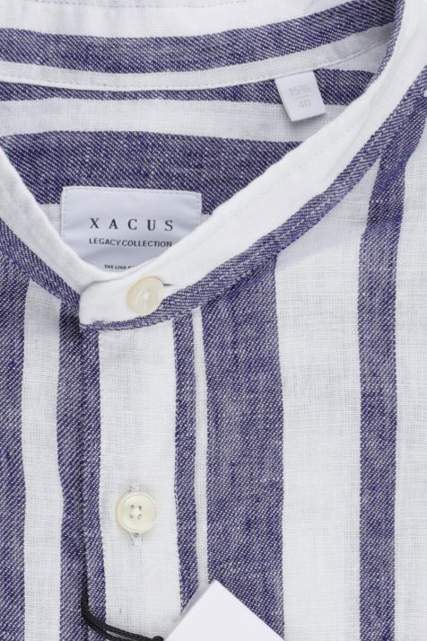 Camisa Hombre Xacus Comfort Rayas 55% lino, 45% algodón cuello Mao Manga larga
