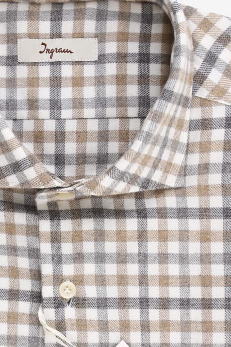 Chemise Homme Ingram Slim Carreaux  100 % coton d'hiver col Italien Manche longue