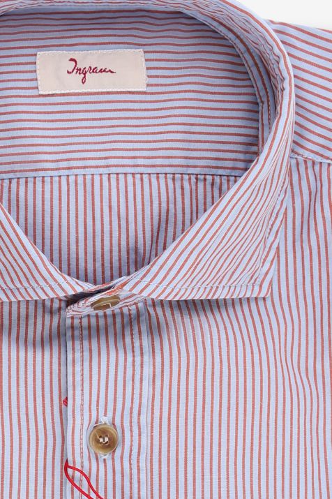 Camisa Hombre Ingram Slim Rayas 100% algodón cuello Francés Manga larga