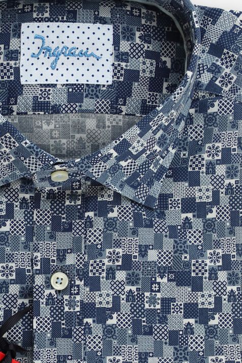 Camisa Hombre Ingram Slim Estampada 100% algodón cuello Francés Manga larga