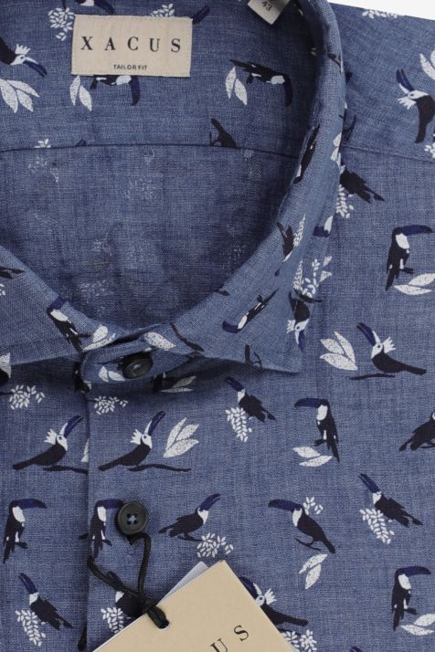 Hemd Herren Xacus Regular Muster 100% Leinen kragen Französisch Lange Ärmel