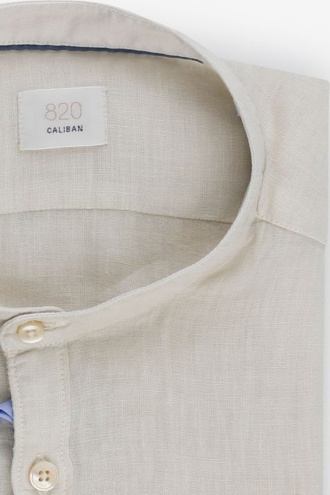 Men's Shirt Caliban Slim Plain 100% linen collar Mandarin Long sleeve