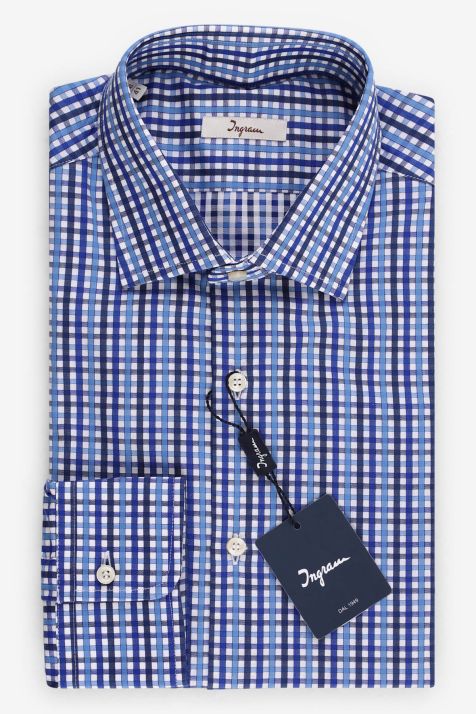 Men's Shirt Ingram Slim Check 100% cotton collar French Long sleeve