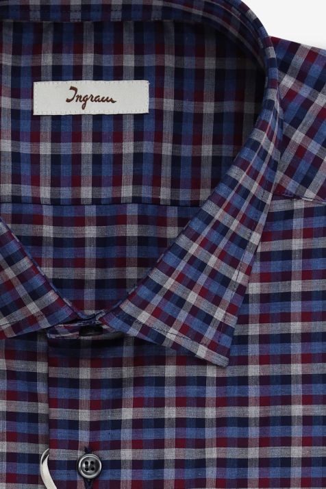 Men's Shirt Ingram Regular Check 100% cotton collar French Long sleeve