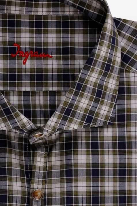 Chemise Homme Ingram Slim Carreaux 100% coton col Italien Manche longue