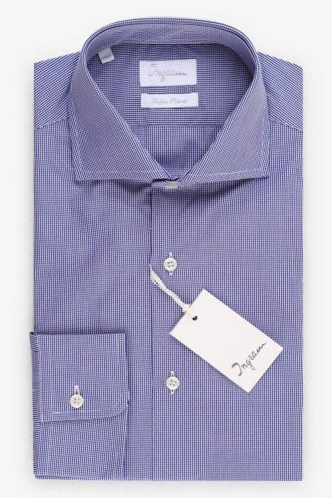 Men's Shirt Ingram Slim Check 100% cotton collar French Long sleeve