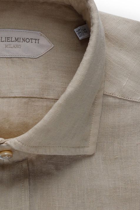 Men's Shirt Guglielminotti Regular Plain 100% linen collar French Long sleeve