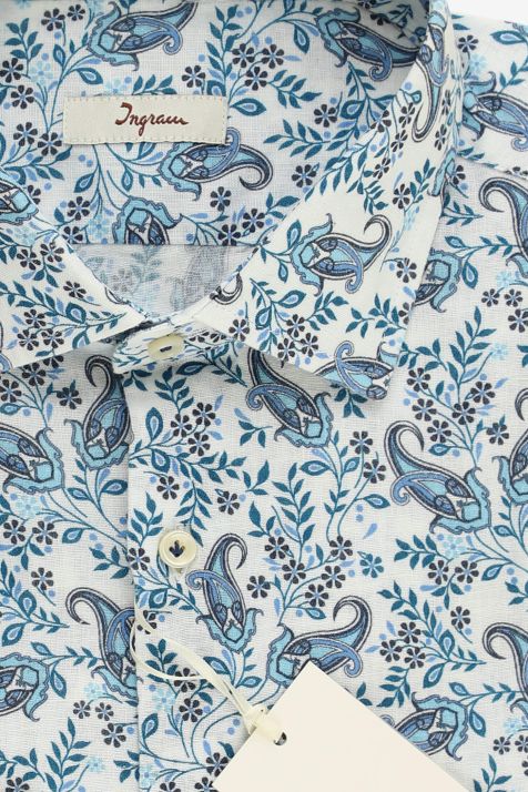 Chemise Homme Ingram Slim Motifs 55% lin 45% coton col Classique Manche longue