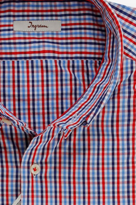 Men's Shirt Ingram Slim Check 100% cotton collar Button down Long sleeve