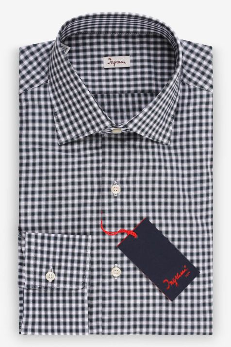 Men's Shirt Ingram Slim Check 100% cotton collar French Long sleeve