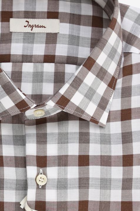 Chemise Homme Ingram Slim Carreaux  100 % coton d'hiver col Italien Manche longue