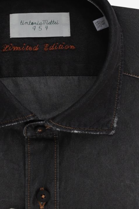 Camisa Hombre Tintoria Mattei Regular Lisa 100% algodón cuello Francés Manga larga