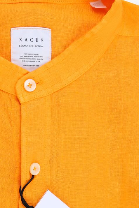 Men's Shirt Xacus Regular Plain 100% linen collar Mandarin collar Long sleeve