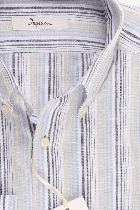 Hemd Herren Ingram Regular Streifen 100% Leinen kragen Button-Down Lange Ärmel