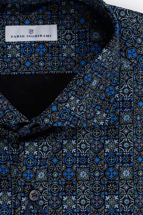 Camisa Hombre Fabio Inghirami Slim Estampada 100% algodón cuello Francés Manga larga