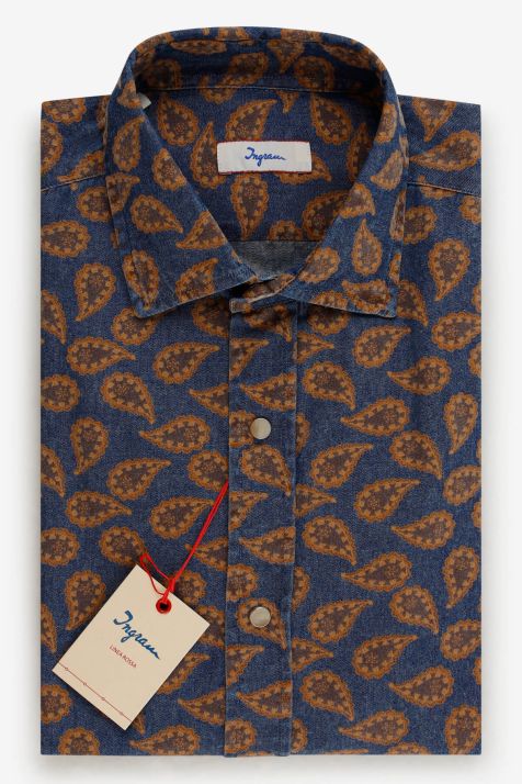 Chemise Homme Ingram Slim Motifs 100% coton col Italien Manche longue