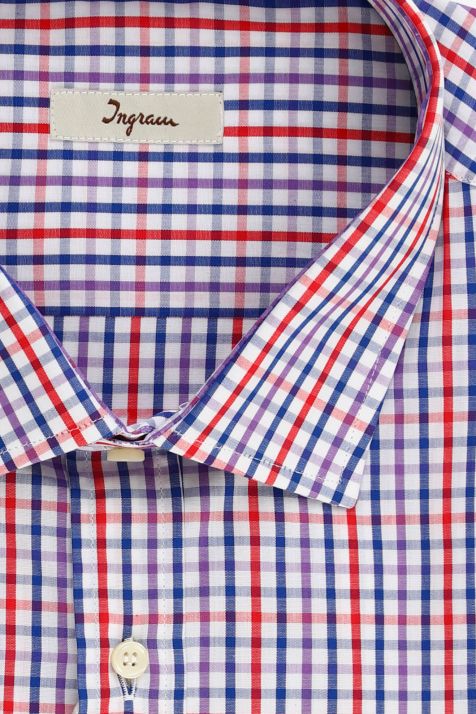 Chemise Homme Ingram Classic Carreaux 72 % coton, 27 % polyamide, 1 % élasthanne col Italien Manche longue