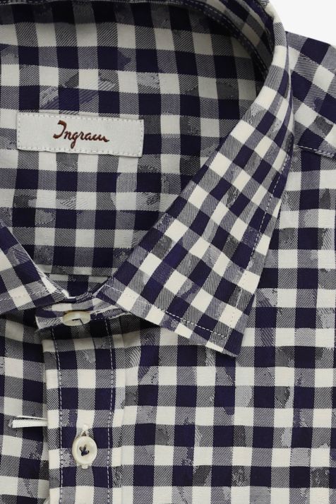 Chemise Homme Ingram Classic Carreaux 100% coton col Italien Manche longue