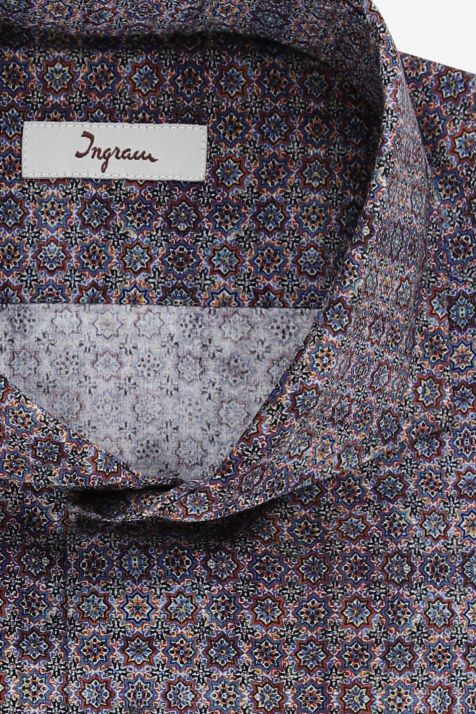 Chemise Homme Ingram Slim Motifs 100% coton col Italien Manche longue