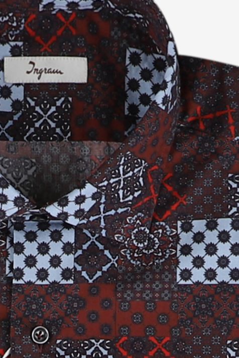 Camisa Hombre Ingram Slim Estampada 100% algodón cuello Francés Manga larga