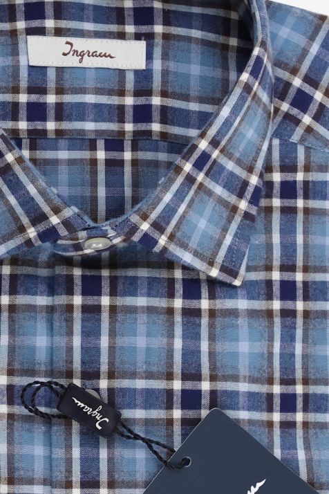 Camisa Hombre Ingram Regular Cuadros 100% algodón cuello Italiano Manga larga