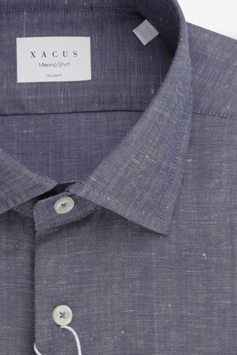 Hemd Herren Xacus Regular Einfarbig 75% Schurwolle, 25% Leinen kragen Französisch Lange Ärmel
