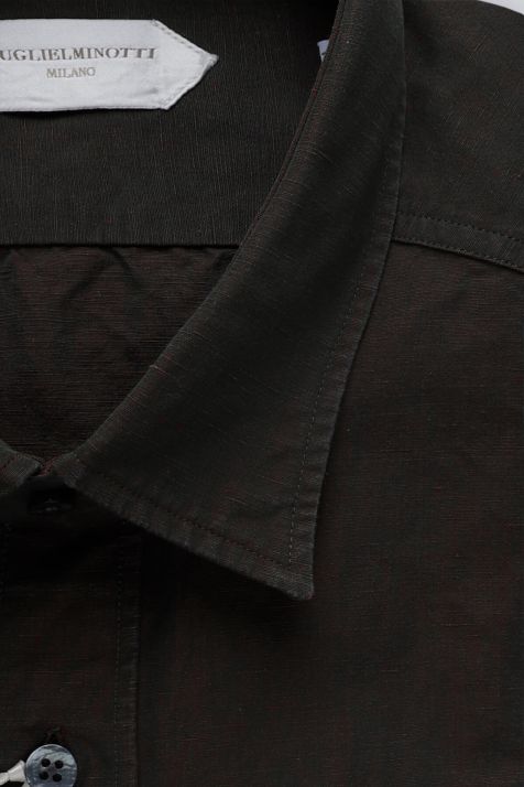 Men's Shirt Guglielminotti Regular Plain 50% cotton 50% linen collar Italian Long sleeve