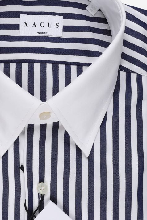 Camisa Hombre Xacus Regular Rayas 100% algodón cuello Italiano Manga larga