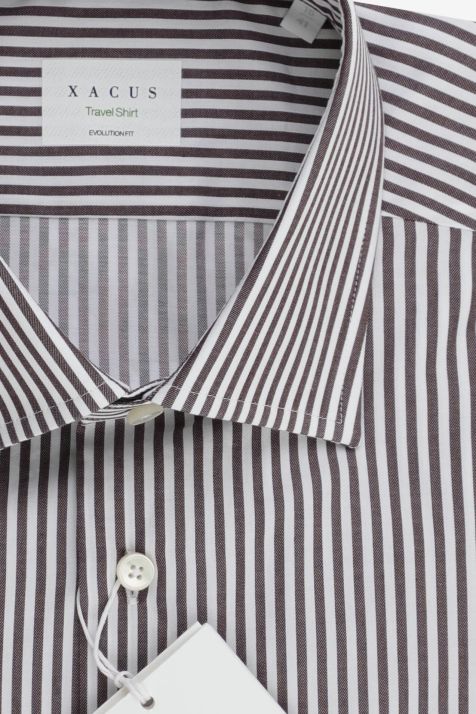 Chemise Homme Xacus Classic Sans Repassage Rayures 100% coton col Italien Manche longue