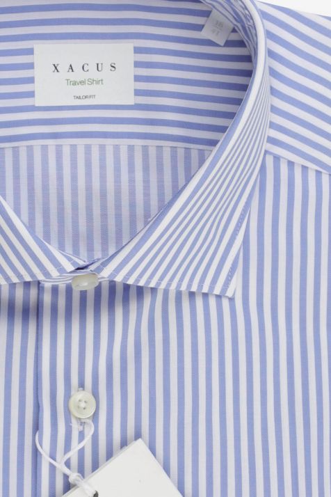 Camisa Hombre Xacus Classic No Plancha Rayas 100% algodón cuello Francés Manga larga