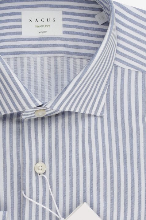 Camisa Hombre Xacus Regular No Plancha Rayas 100% algodón cuello Francés Manga larga