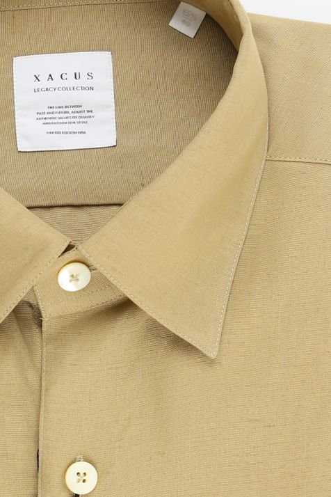 Men's Shirt Xacus Regular Plain 12% linen 88% vi collar Italian Long sleeve
