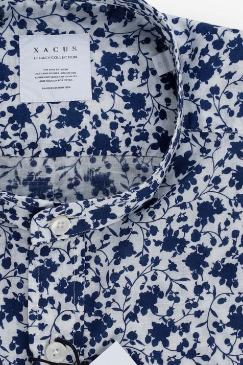Hemd Herren Xacus Regular Muster 100% Baumwolle gewaschen kragen Mandarinkragen Lange Ärmel