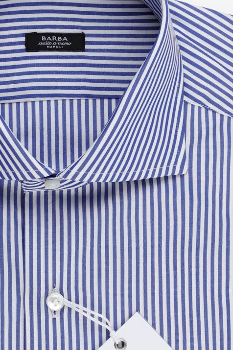 Camisa Hombre Barba Regular Rayas 100% algodón cuello Francés Manga larga