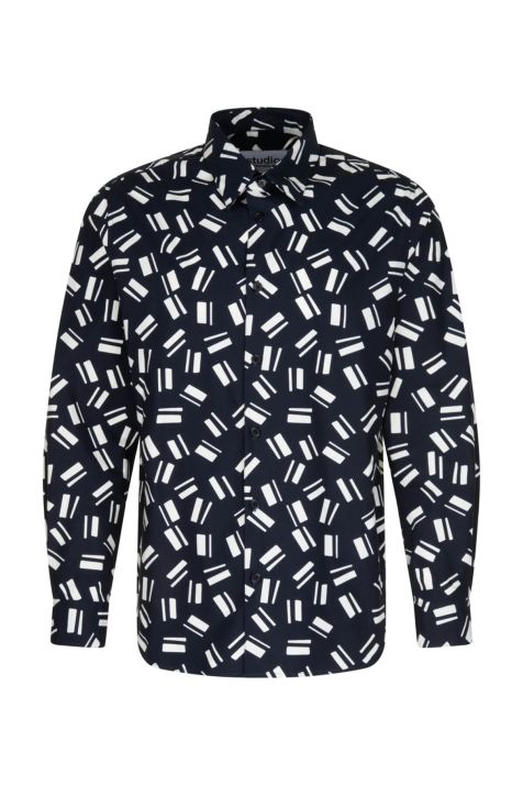 Camisa Hombre Seidensticker Regular No Plancha Estampada cuello Italiano Manga larga
